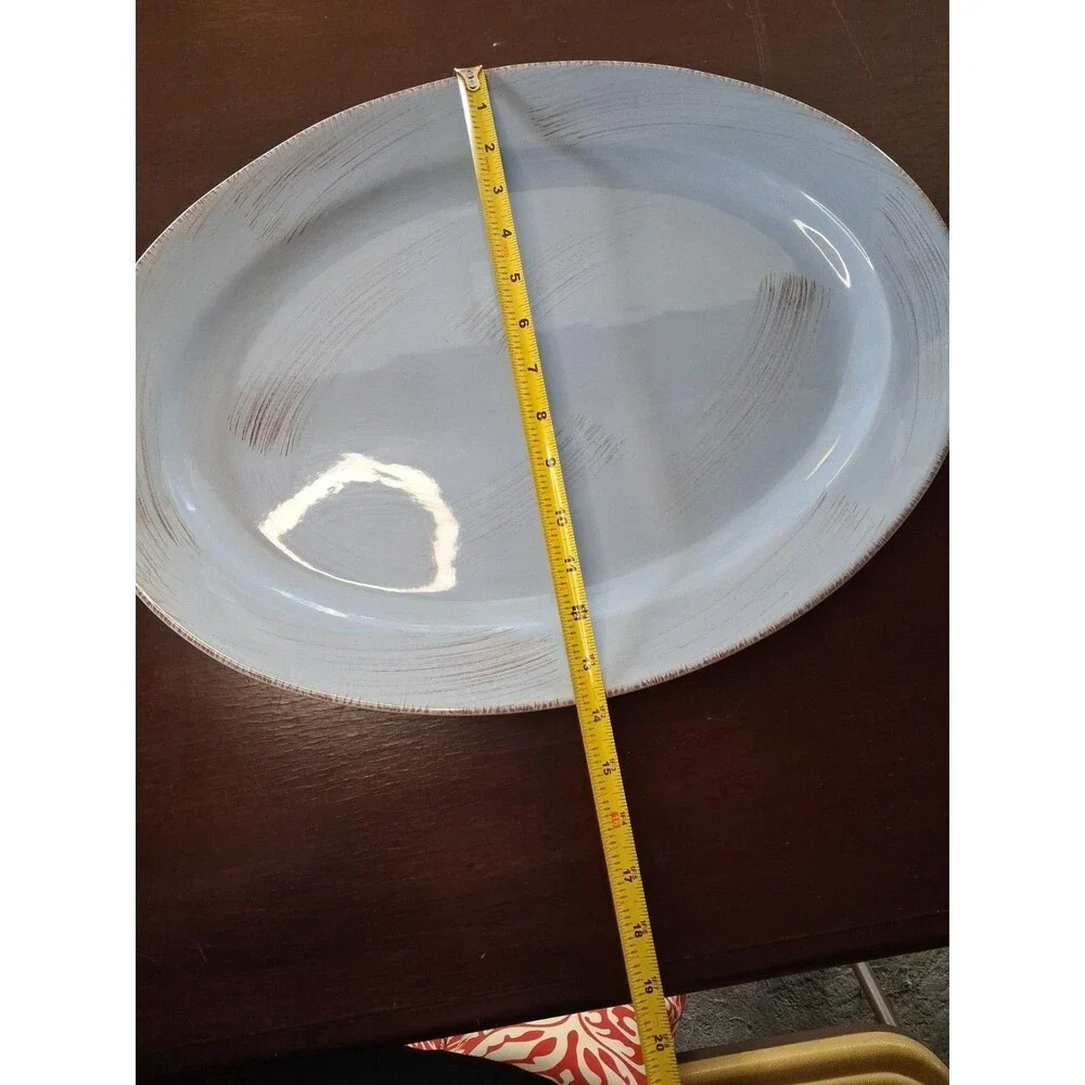 TAG Large Blue Ceramic OVAL Serving Tray Platter 18 